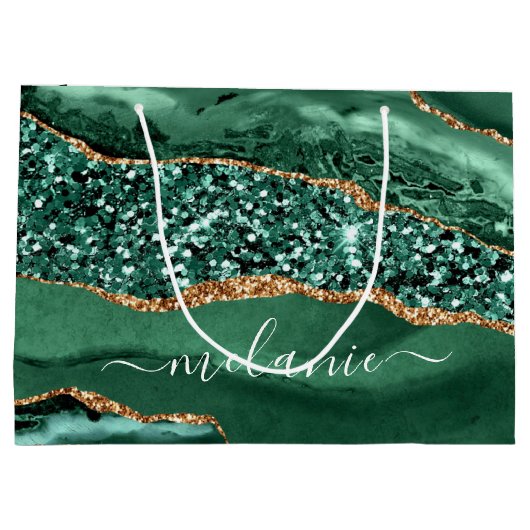 Smaragdgroene gouden marmeren cadeautas met eigen  (Achterkant)