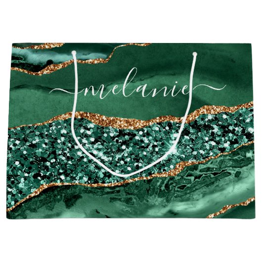 Smaragdgroene gouden marmeren cadeautas met eigen  (Voorkant)