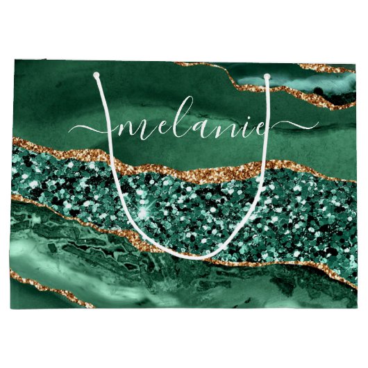 Smaragdgroene gouden marmeren cadeautas met eigen  (Achterkant)