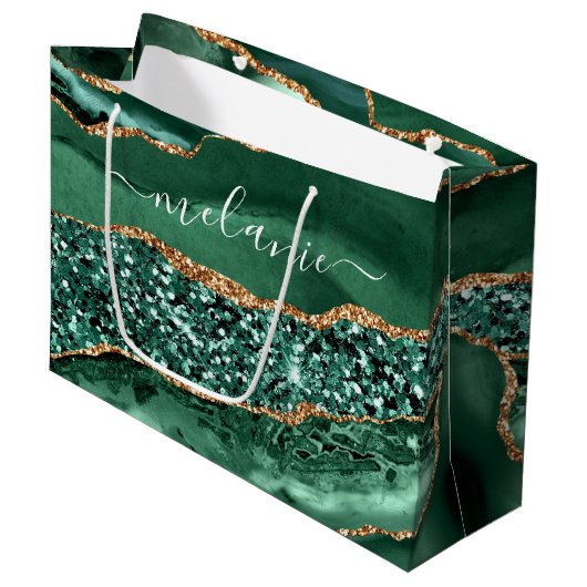 Smaragdgroene gouden marmeren cadeautas met eigen  (Voorkant Gekanteld)