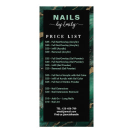 Smaragdgroene Gouden Marmeren Nagelsalon Prijslijs Reclamekaart