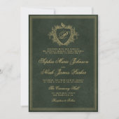 Smaragdgroene gouden monogram bruiloft kaart (Voorkant)