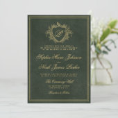 Smaragdgroene gouden monogram bruiloft kaart (Staand voorkant)