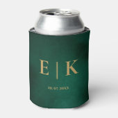 Smaragdgroene & Gouden Monogram Trouw Blikjeskoeler (Blikje Voorkant)
