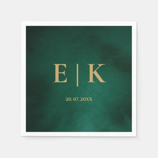Smaragdgroene & Gouden Monogram Trouw Servet (Voorkant)