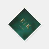 Smaragdgroene & Gouden Monogram Trouw Servet (Hoek)