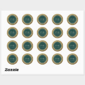 Smaragdgroene gouden monogram trouwdag ronde sticker (Vel)