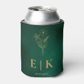 Smaragdgroene & Gouden Monogram Wilde Bloem Bruilo Blikjeskoeler (Blikje Voorkant)