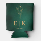 Smaragdgroene & Gouden Monogram Wilde Bloem Bruilo Blikjeskoeler (Voorkant)