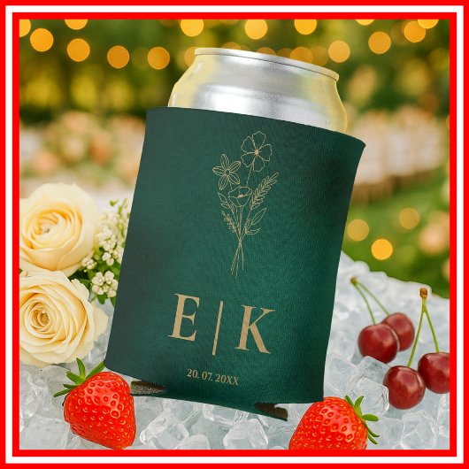 Smaragdgroene & Gouden Monogram Wilde Bloem Bruilo Blikjeskoeler