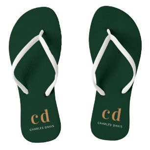 Smaragdgroene gouden moograminitiaal naam teenslippers