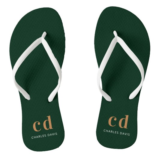Smaragdgroene gouden moograminitiaal naam teenslippers (Voetbed)