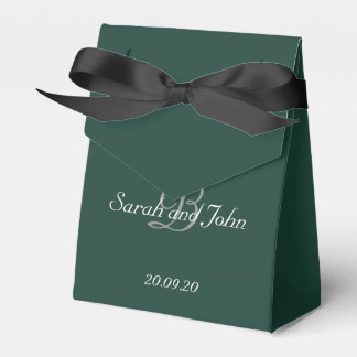 Smaragdgroene & Gouden Naam Monogram Huwelijk Bedankdoosjes