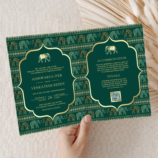 Smaragdgroene Gouden Olifant Indische Bruiloft