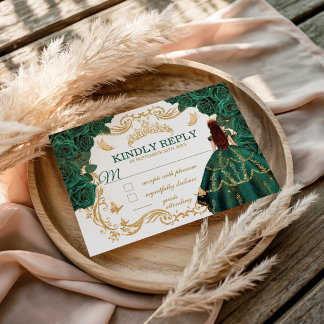 Smaragdgroene Gouden Prinses Quinceanera RSVP Kaartje