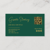 Smaragdgroene Gouden Professionele Script QR-code Visitekaartje (Achterkant)