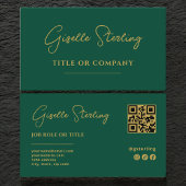 Smaragdgroene Gouden Professionele Script QR-code Visitekaartje
