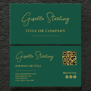 Smaragdgroene Gouden Professionele Script QR-code Visitekaartje