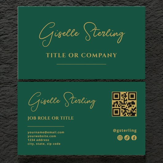 Smaragdgroene Gouden Professionele Script QR-code Visitekaartje