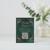 Smaragdgroene Gouden QR-code RSVP Trouwwebsite Informatiekaartje (Staand voorkant)