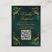 Smaragdgroene Gouden QR-code RSVP Trouwwebsite Informatiekaartje (Voorkant)