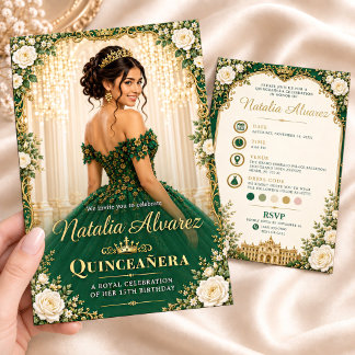 Smaragdgroene & Gouden Quinceañera 15e Verjaardag Kaart