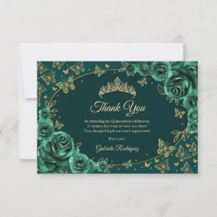 Smaragdgroene Gouden Quinceanera Bedankkaart