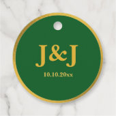 Smaragdgroene Gouden Rand Monogram Topografie Bedankjes Labels (Achterkant)