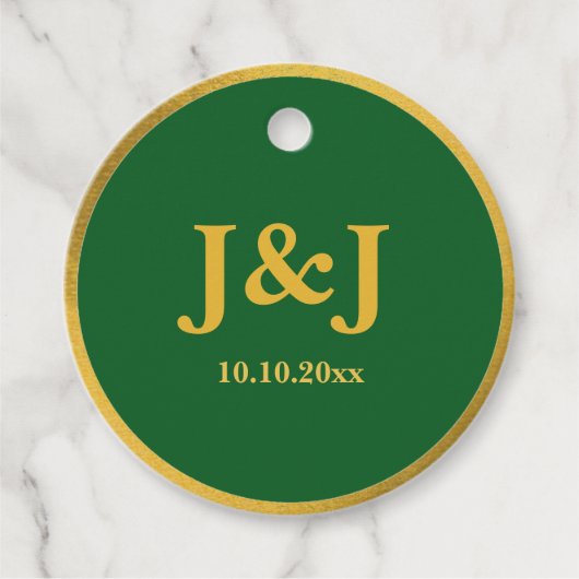 Smaragdgroene Gouden Rand Monogram Topografie Bedankjes Labels (Voorkant)