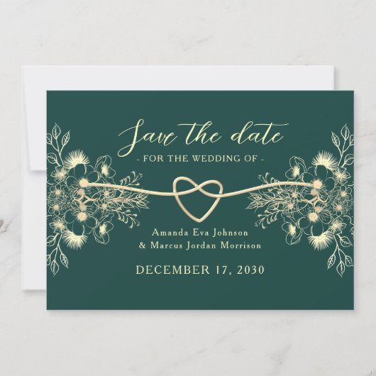Smaragdgroene gouden save the date (Voorkant)