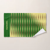 Smaragdgroene gouden strepen naam geometrisch bad handdoek (Handdoek)