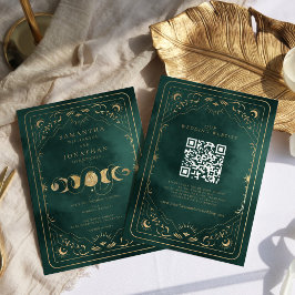 Smaragdgroene Gouden Tarot Hemel QR Code Bruiloft Kaart