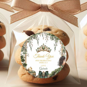 Smaragdgroene Gouden Tiara Bloemrijke Quinceañera Ronde Sticker