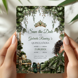 Smaragdgroene Gouden Tiara Bloemrijke Quinceañera Save The Date