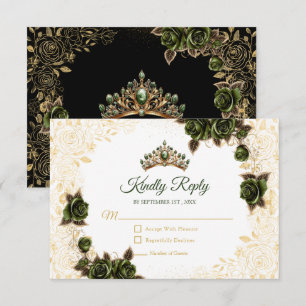 Smaragdgroene Gouden Tiara Bloemrijke Roos Quincea RSVP Kaartje