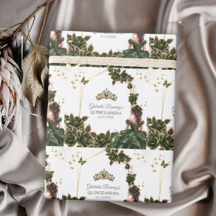 Smaragdgroene Gouden Tiara Rozen Quinceañera Cadeaupapier