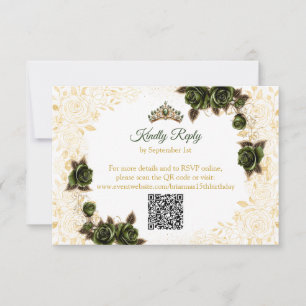 Smaragdgroene Gouden Tiara Vlinders Quinceañera RSVP Kaartje