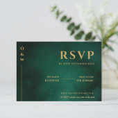 Smaragdgroene & Gouden Trouw QR Code RSVP Kaartje (Staand voorkant)