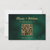 Smaragdgroene & Gouden Trouw QR Code RSVP Kaartje (Achterkant)