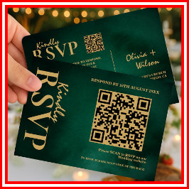 Smaragdgroene & Gouden Trouw QR Code RSVP Kaartje