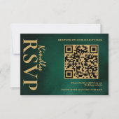 Smaragdgroene & Gouden Trouw QR Code RSVP Kaartje (Voorkant)