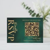 Smaragdgroene & Gouden Trouw QR Code RSVP Kaartje (Staand voorkant)