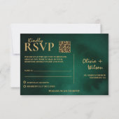 Smaragdgroene & Gouden Trouw QR Code RSVP Kaartje (Achterkant)