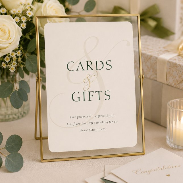 Smaragdgroene gouden trouwkaarten Cadeautafel  (Emerald Green Gold Wedding Cards Gifts Tabletop)