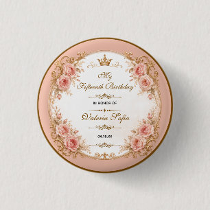 Smaragdgroene Gouden Vlinder Quinceañera 15de verj Ronde Button 3,2 Cm
