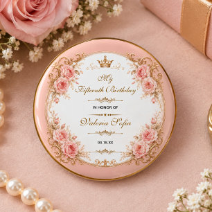 Smaragdgroene Gouden Vlinder Quinceañera 15de verj Ronde Button 3,2 Cm