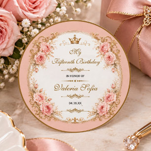 Smaragdgroene Gouden Vlinder Quinceañera 15e Ronde Sticker