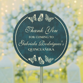 Smaragdgroene gouden vlinders 15e Quinceañera Ronde Sticker