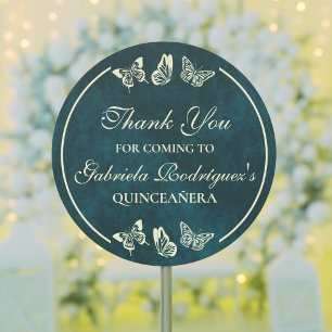 Smaragdgroene Gouden Vlinders 15e Quinceañera Ronde Sticker