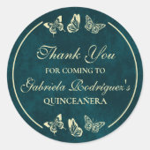 Smaragdgroene gouden vlinders 15e Quinceañera Ronde Sticker (Voorkant)